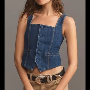 PAIGE Irene denim vest square neck top 2